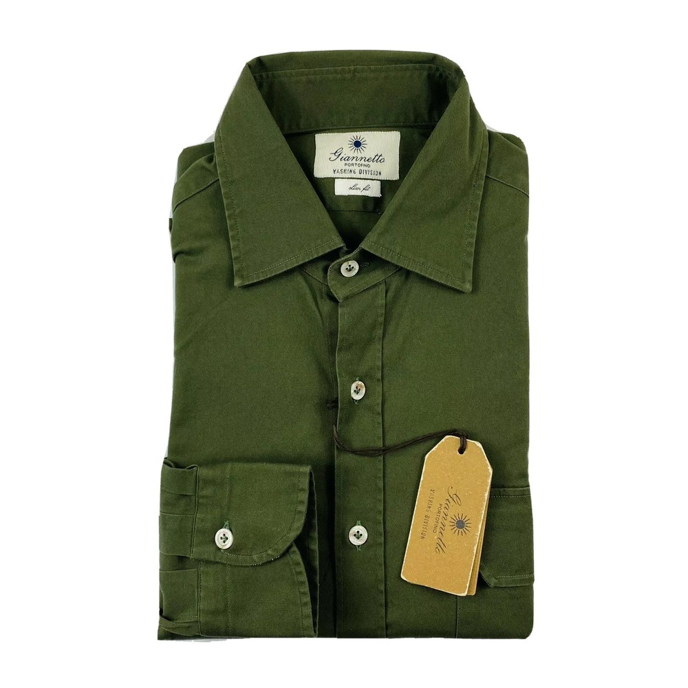 Giannetto Portofino Green Military Cotton Button Front Shirt Mens 16/41 NWT
